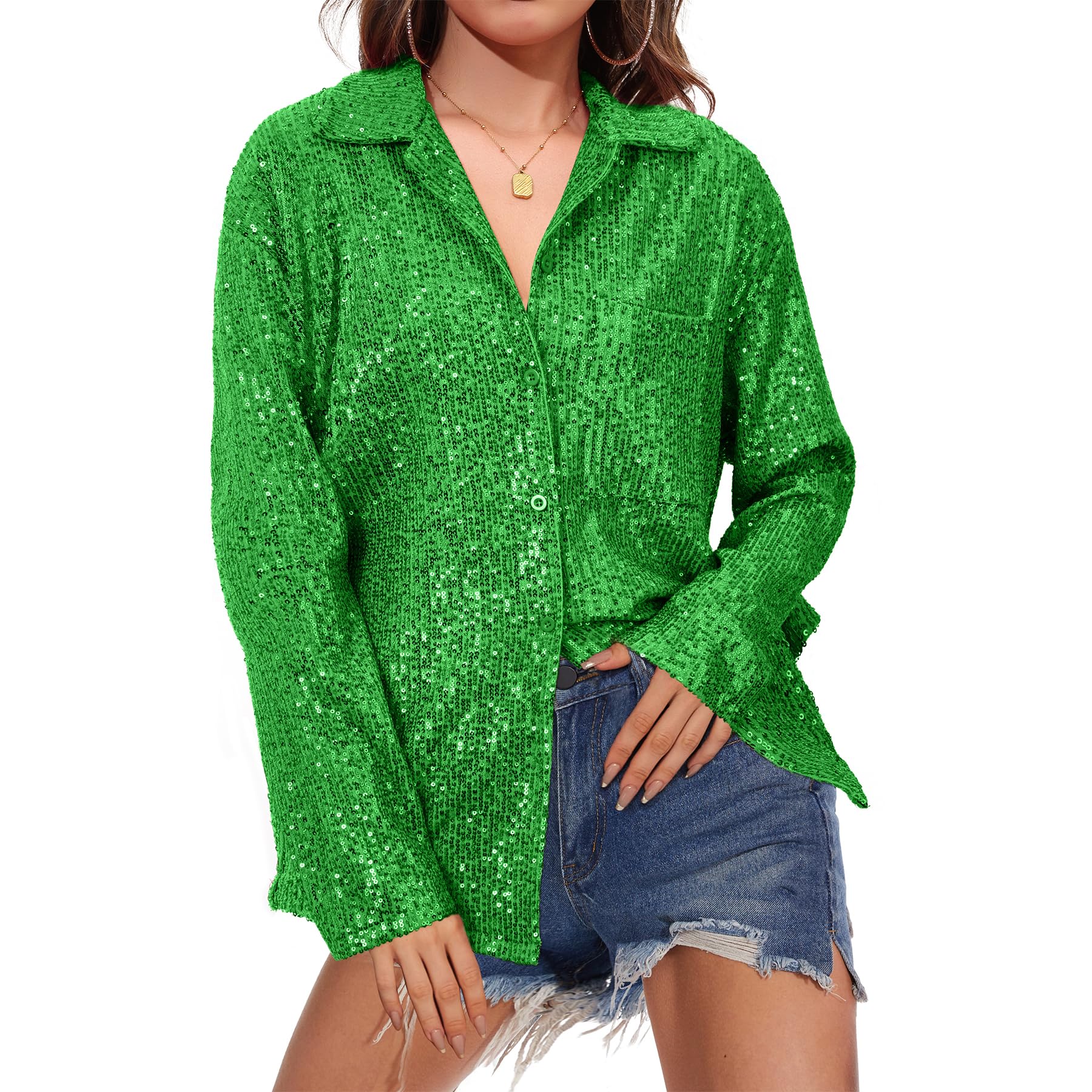 Foto 2 pulgar | Top con Lentejuelas Zando Verde para Mujer - Venta Internacional