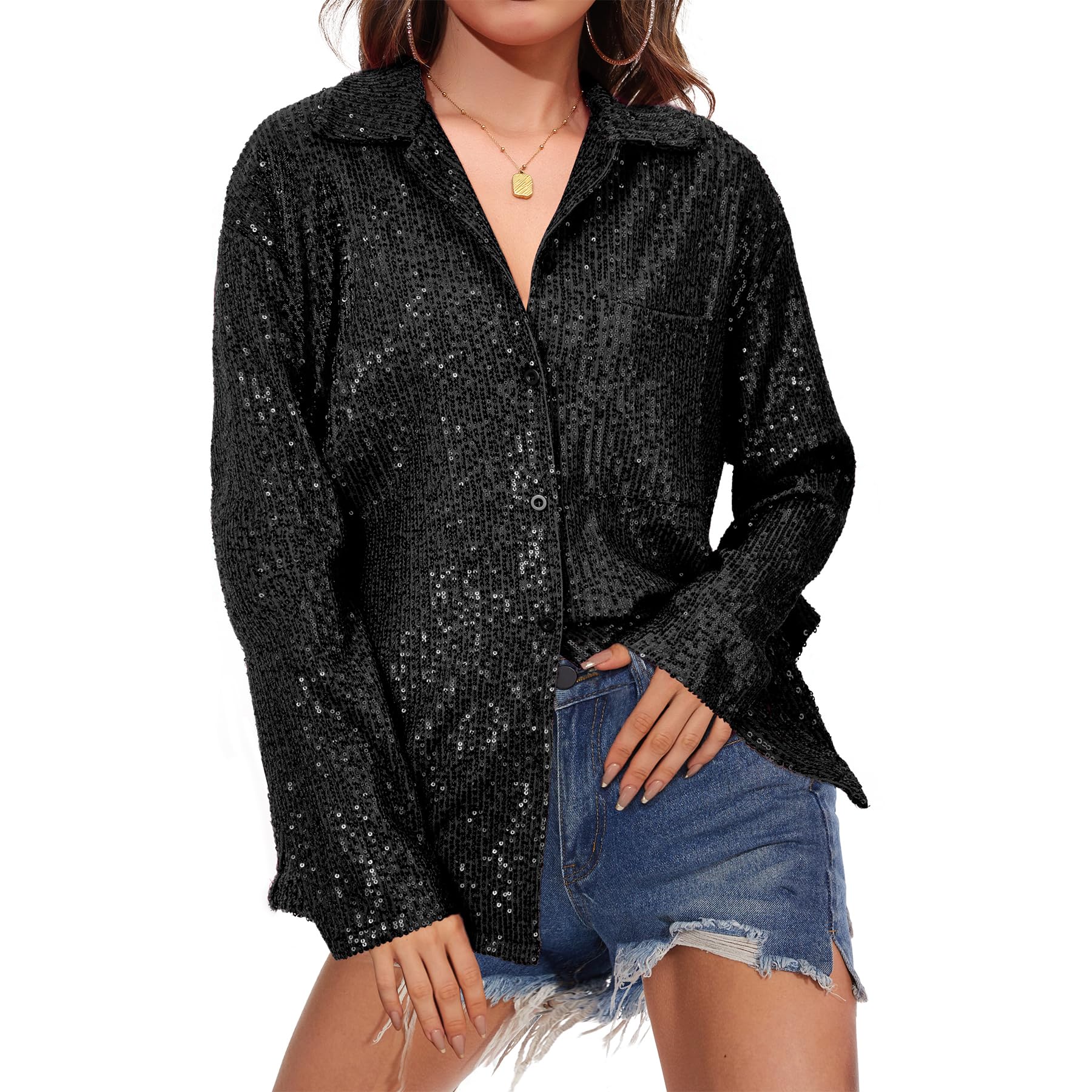 Camisa de  Lentejuelas Zando Negro - Venta Internacional