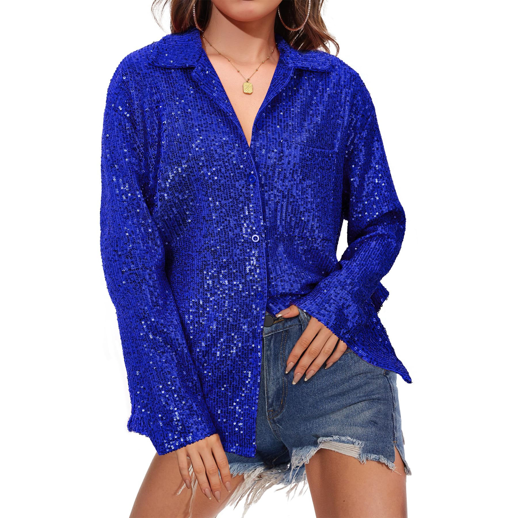 Foto 2 pulgar | Top con Lentejuelas Zando Royal Azul para Mujer- Venta Internacional