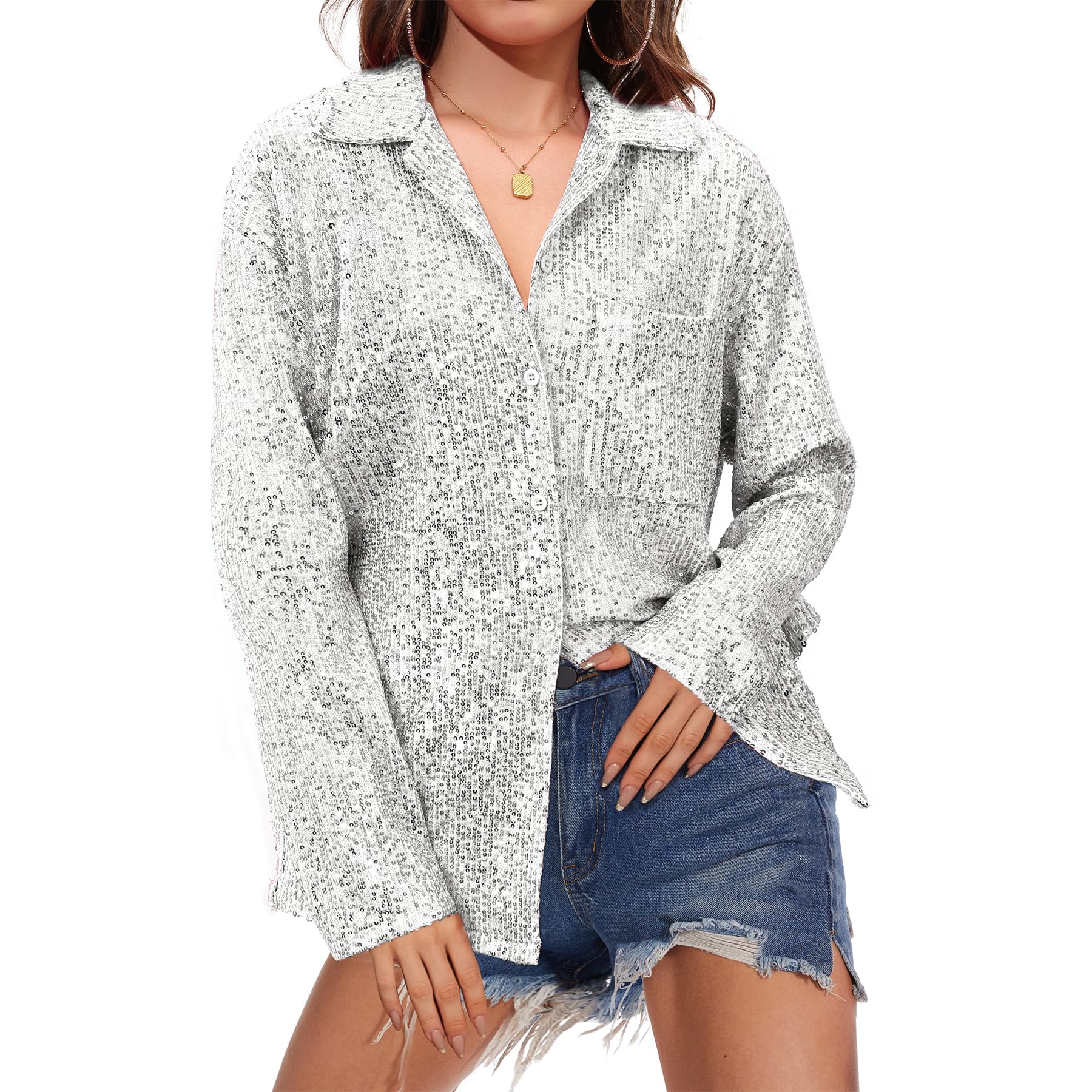 Foto 2 pulgar | Top De Lentejuelas Zando Sparkly Party Para Mujer, Color Blanco, Talla S - Venta Internacional.