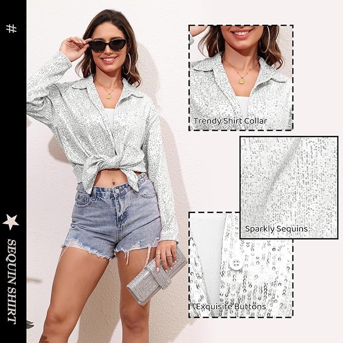 Foto 4 pulgar | Top De Lentejuelas Zando Sparkly Party Para Mujer, Color Blanco, Talla S - Venta Internacional.