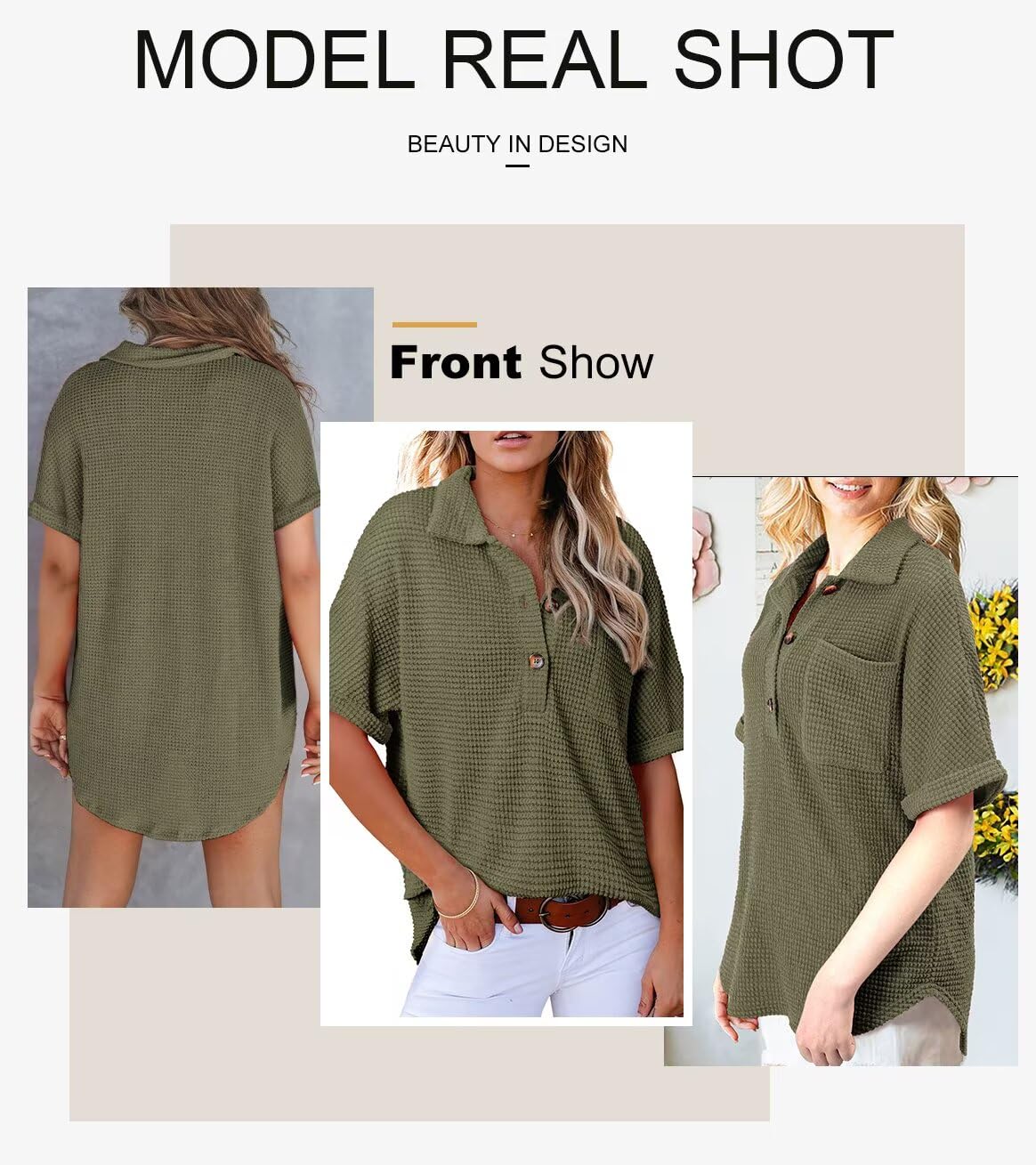 Foto 5 pulgar | Camisa Astylish De Punto Gofrado Para Mujer, Cuello En V, Manga Corta, Verde M - Venta Internacional.