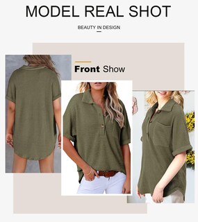 Foto 4 | Camisa Astylish De Punto Gofrado Para Mujer, Cuello En V, Manga Corta, Verde M - Venta Internacional.