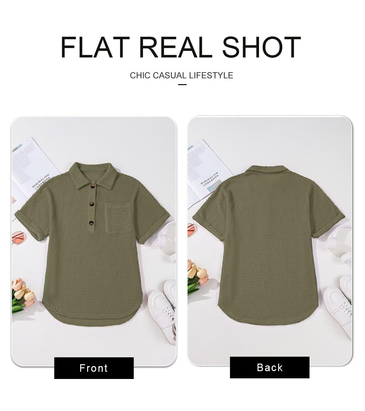 Foto 6 pulgar | Camisa Astylish De Punto Gofrado Para Mujer, Cuello En V, Manga Corta, Verde M - Venta Internacional.