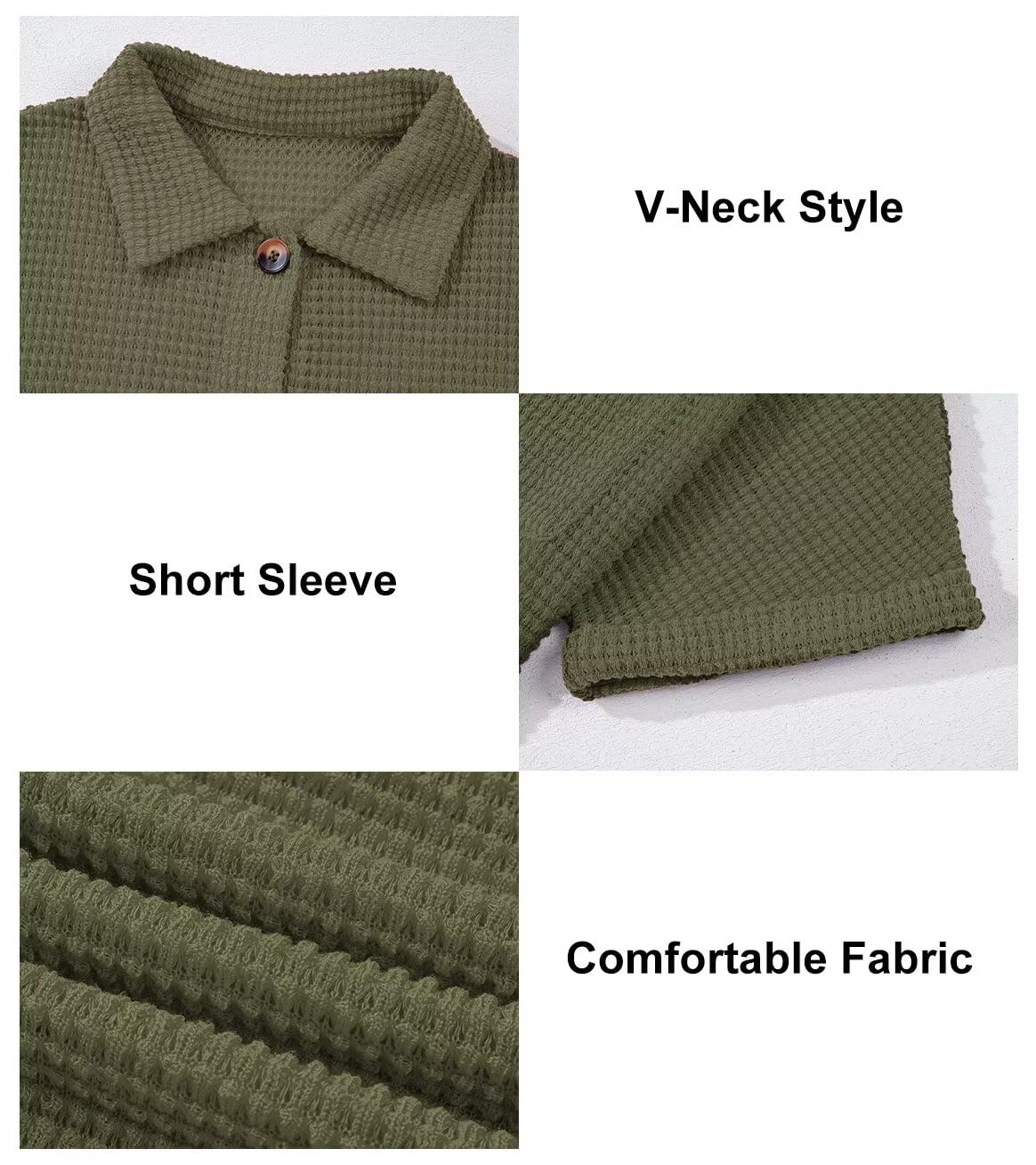 Foto 7 pulgar | Camisa Astylish De Punto Gofrado Para Mujer, Cuello En V, Manga Corta, Verde M - Venta Internacional.