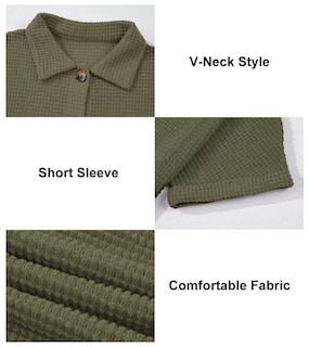 Foto 6 | Camisa Astylish De Punto Gofrado Para Mujer, Cuello En V, Manga Corta, Verde M - Venta Internacional.