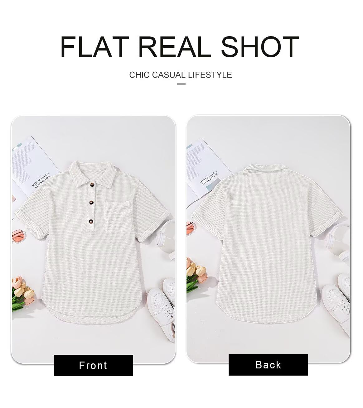 Foto 6 pulgar | Blusa Tipo Túnica Elegante De Punto Gofrado, Manga Corta, Cuello En V, Blanca - Venta Internacional.