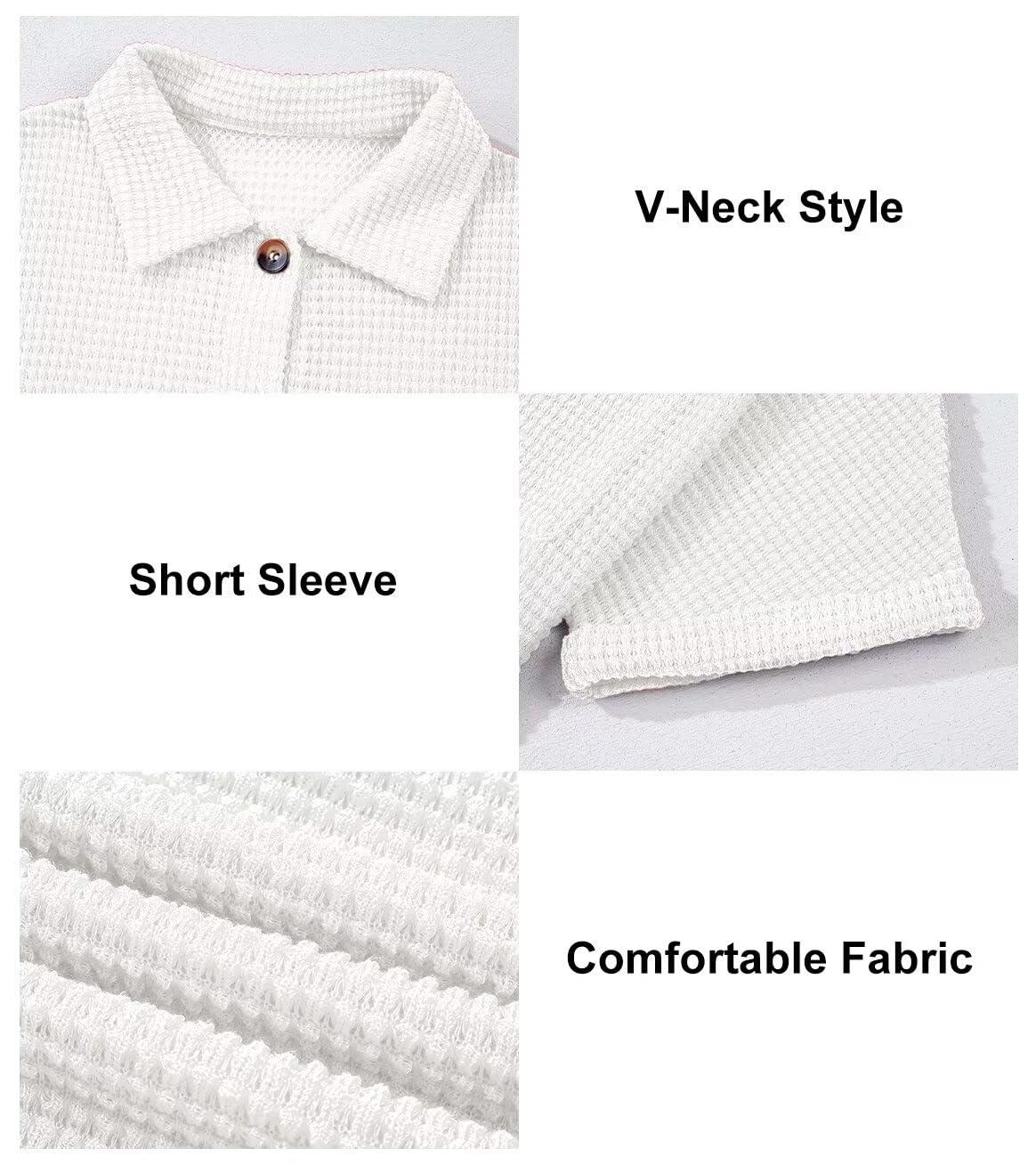 Foto 7 pulgar | Blusa Tipo Túnica Elegante De Punto Gofrado, Manga Corta, Cuello En V, Blanca - Venta Internacional.