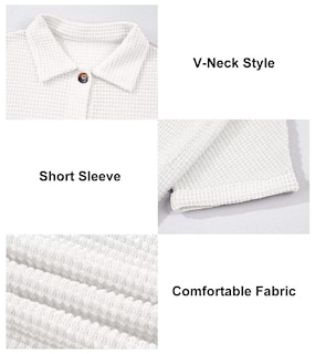 Foto 6 | Blusa Tipo Túnica Elegante De Punto Gofrado, Manga Corta, Cuello En V, Blanca - Venta Internacional.
