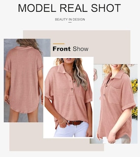 Foto 4 | Camisa Elegante De Punto Gofrado Para Mujer, Cuello En V, Manga Corta, Rosa Empolvado - Venta Internacional.