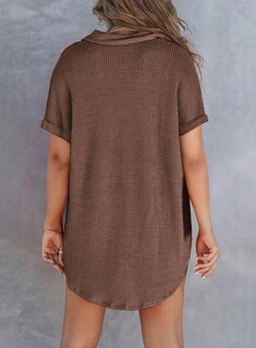 Foto 3 | Camisa Astylish Henley Para Mujer, Manga Corta, Cuello En V, Color Café - Venta Internacional.
