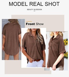 Foto 4 | Camisa Astylish Henley Para Mujer, Manga Corta, Cuello En V, Color Café - Venta Internacional.