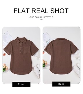 Foto 5 | Camisa Astylish Henley Para Mujer, Manga Corta, Cuello En V, Color Café - Venta Internacional.