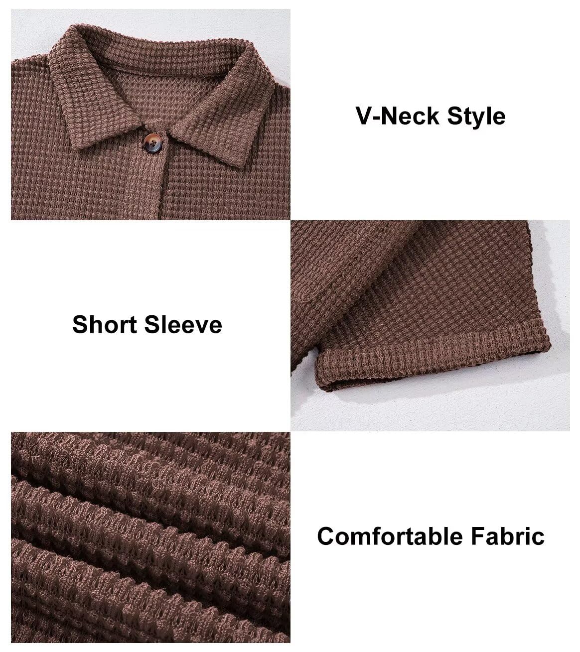 Foto 7 pulgar | Camisa Astylish Henley Para Mujer, Manga Corta, Cuello En V, Color Café - Venta Internacional.