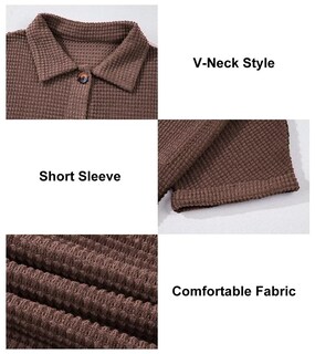 Foto 6 | Camisa Astylish Henley Para Mujer, Manga Corta, Cuello En V, Color Café - Venta Internacional.