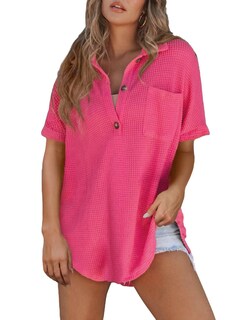 Foto 1 | Camisa Astylish Para Mujer, Cuello En V, Cuello En V, Manga Corta, Rosa Roja, Talla M - Venta Internacional.