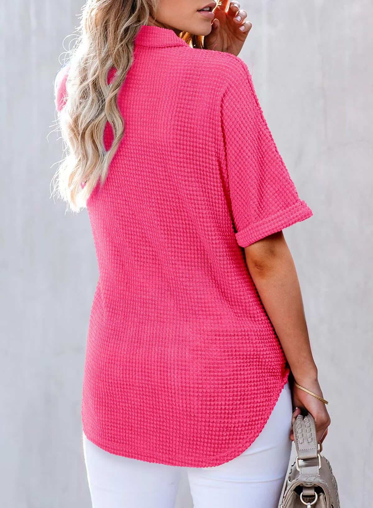 Foto 3 pulgar | Camisa Astylish Para Mujer, Cuello En V, Cuello En V, Manga Corta, Rosa Roja, Talla M - Venta Internacional.