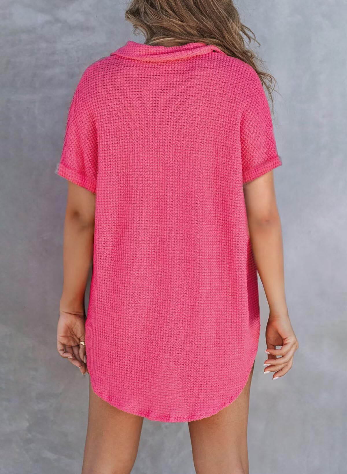 Foto 4 pulgar | Camisa Astylish Para Mujer, Cuello En V, Cuello En V, Manga Corta, Rosa Roja, Talla M - Venta Internacional.