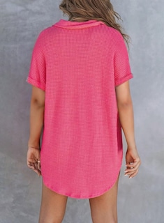 Foto 3 | Camisa Astylish Para Mujer, Cuello En V, Cuello En V, Manga Corta, Rosa Roja, Talla M - Venta Internacional.