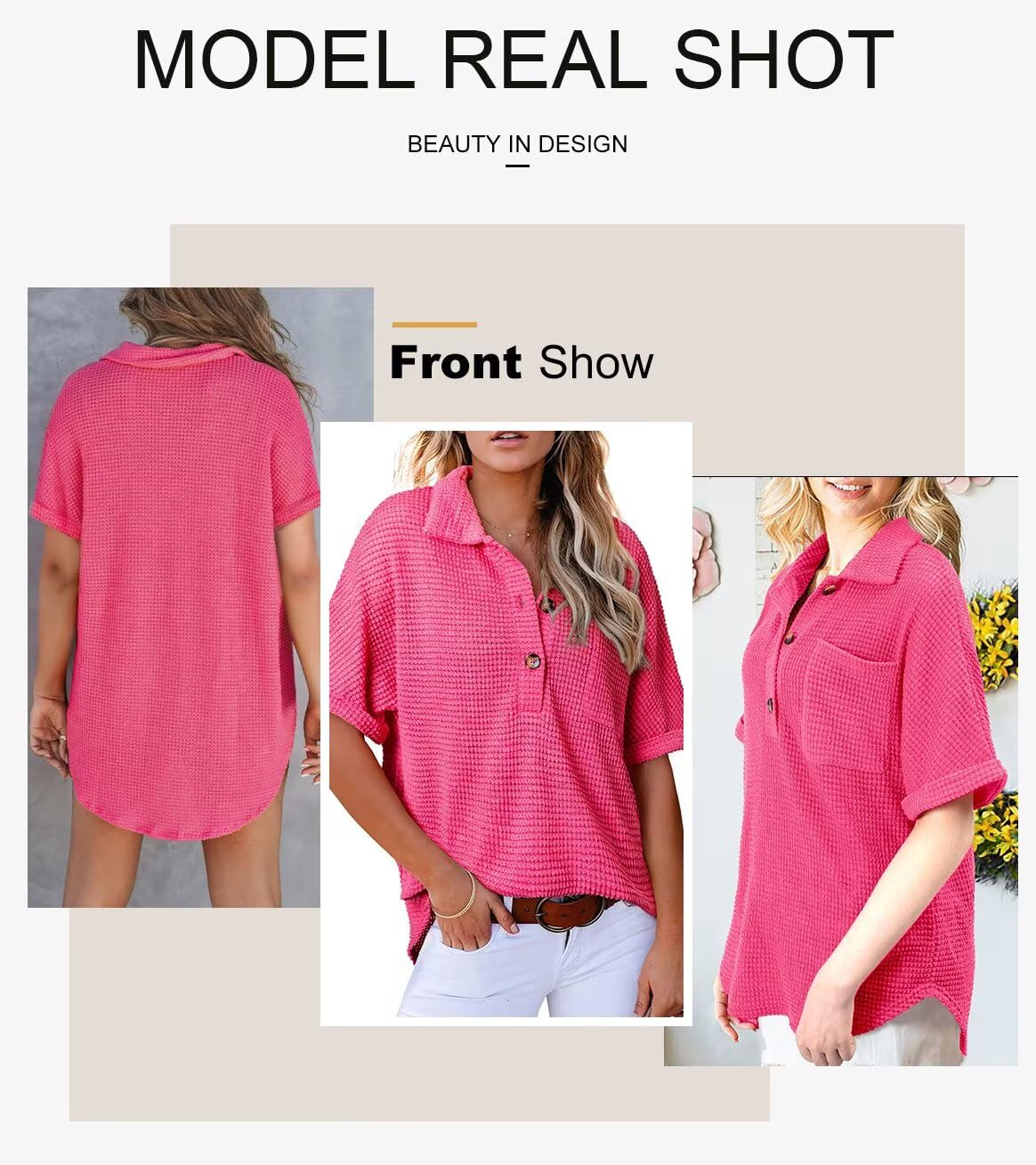 Foto 5 pulgar | Camisa Astylish Para Mujer, Cuello En V, Cuello En V, Manga Corta, Rosa Roja, Talla M - Venta Internacional.