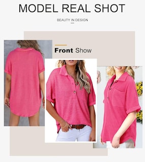 Foto 4 | Camisa Astylish Para Mujer, Cuello En V, Cuello En V, Manga Corta, Rosa Roja, Talla M - Venta Internacional.