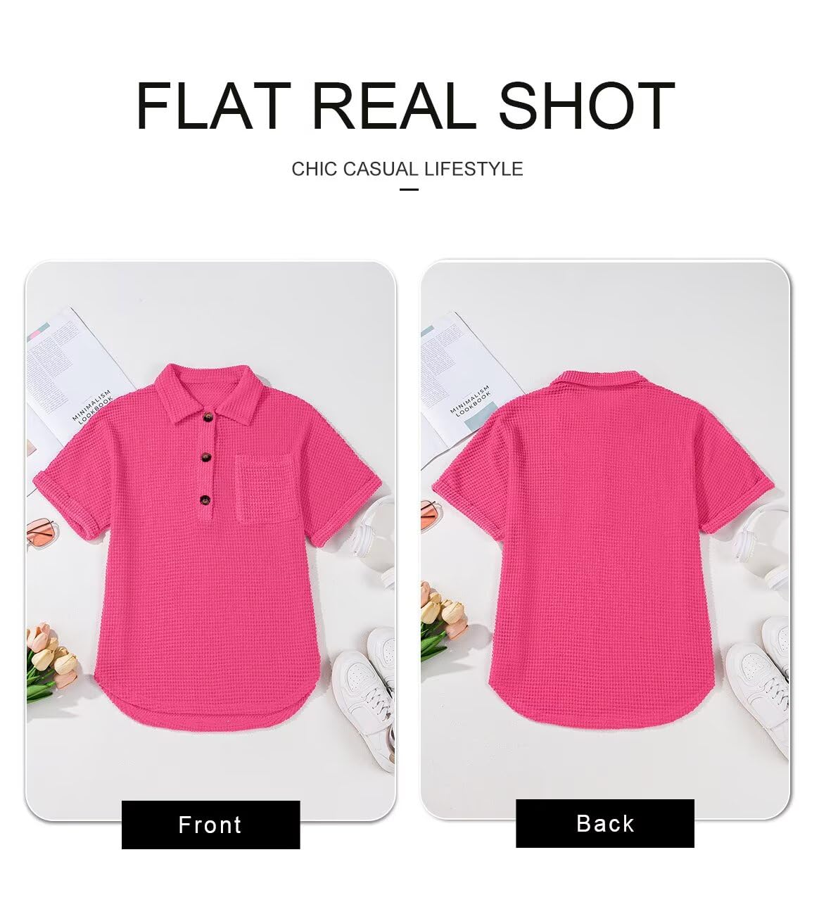 Foto 6 pulgar | Camisa Astylish Para Mujer, Cuello En V, Cuello En V, Manga Corta, Rosa Roja, Talla M - Venta Internacional.