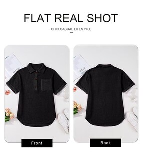 Foto 5 | Top Elegante Para Mujer, Cuello En V, Tejido Gofrado Con Botones Henley Black - Venta Internacional.