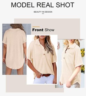 Foto 4 | Top Elegante Para Mujer, Cuello En V, Tejido Gofrado Con Botones Henley, Beige Claro - Venta Internacional.