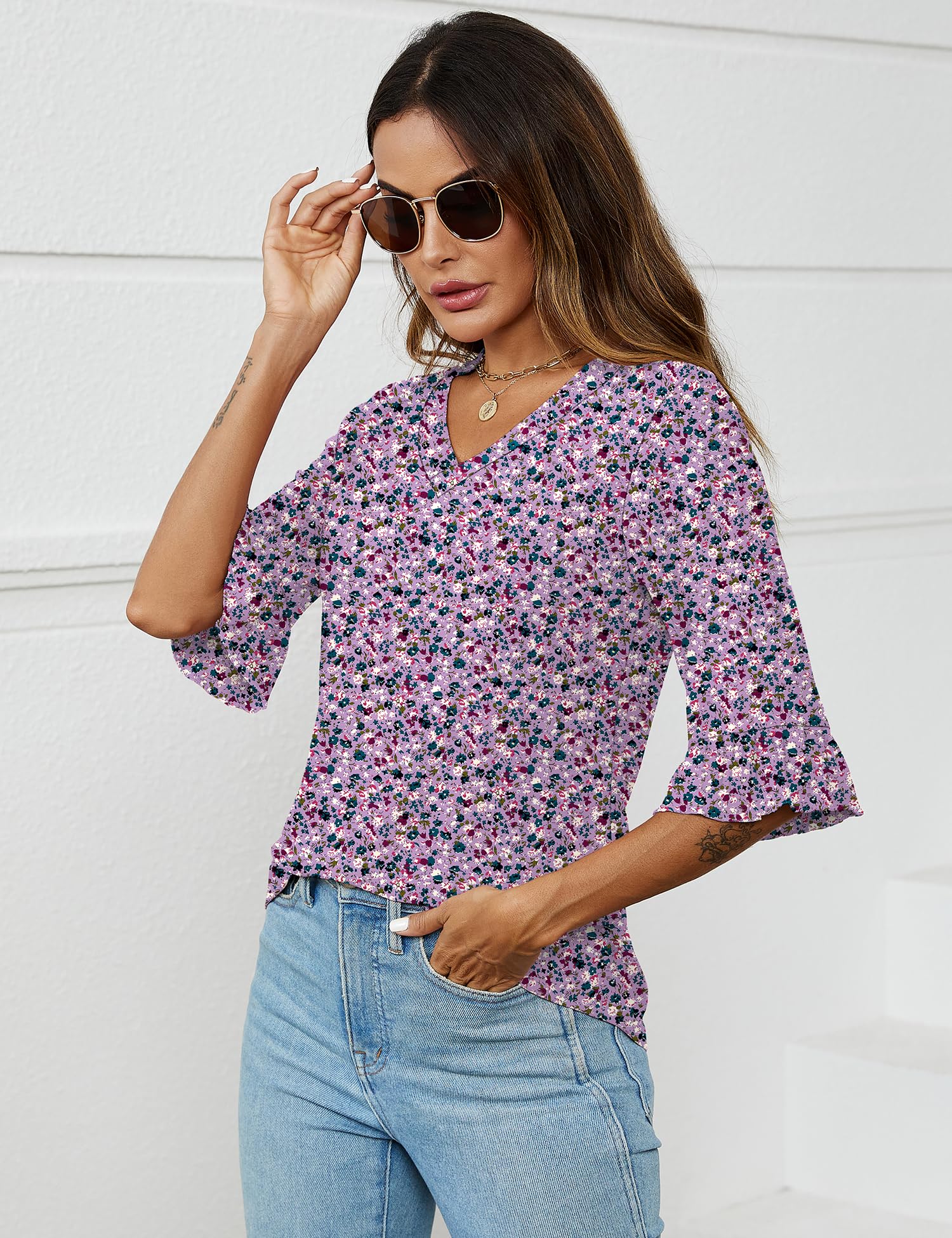 Foto 6 pulgar | Top Tipo Túnica Lomon Con Mangas 3/4 Y Cuello En V, Casual, Casual, Para Mujer - Venta Internacional.