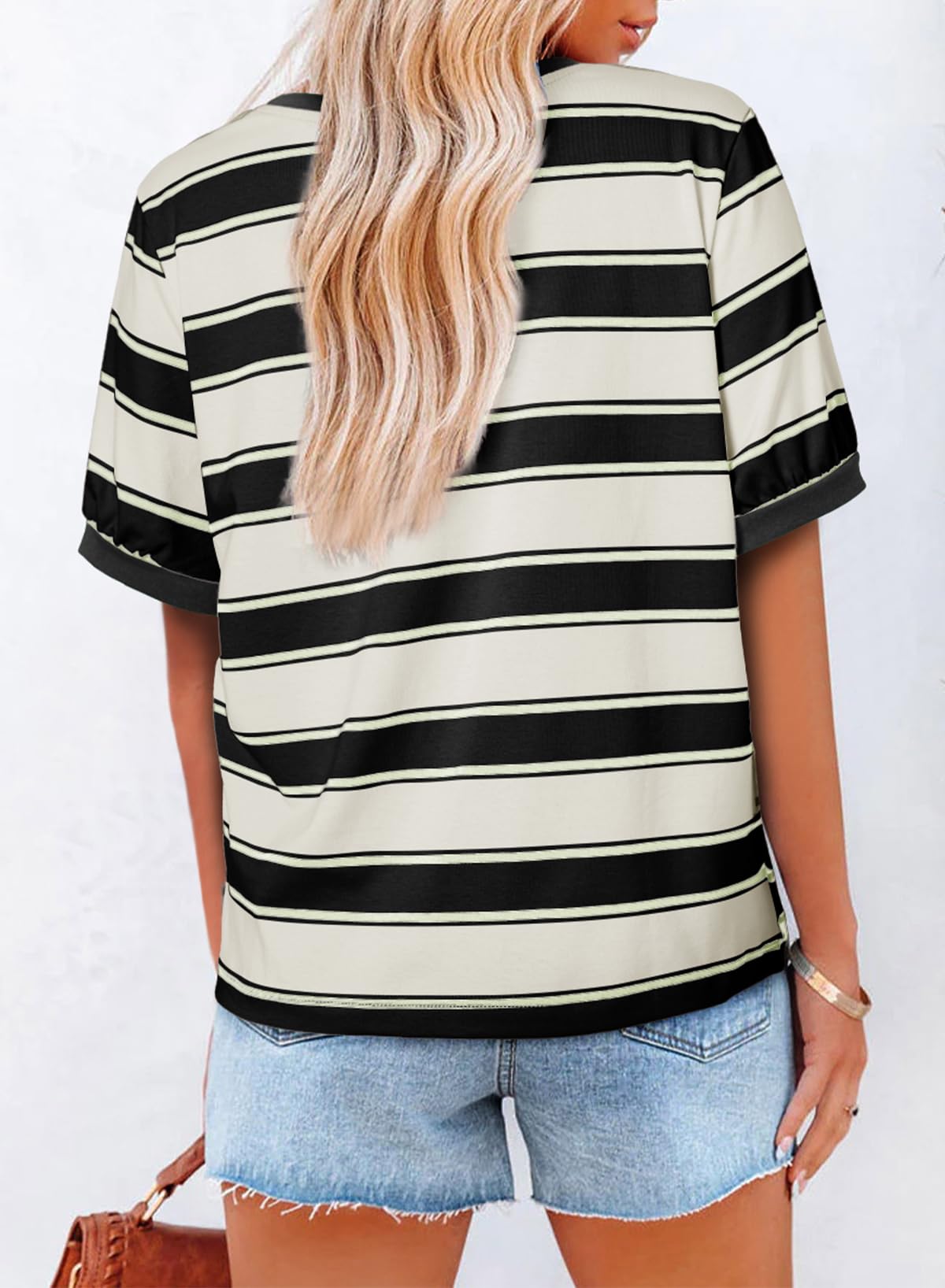 Foto 3 pulgar | Tops De Verano Dokotoo De Manga Corta Con Bloques De Color A Rayas Para Mujer - Venta Internacional.