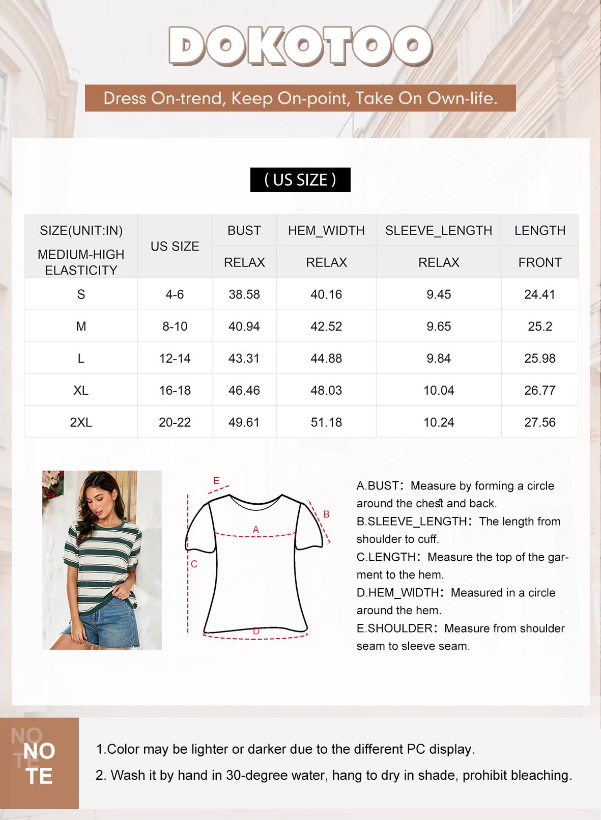 Foto 6 | Tops De Verano Dokotoo De Manga Corta Con Bloques De Color A Rayas Para Mujer - Venta Internacional.