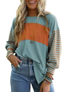 Foto 1 | Sudadera Dokotoo Para Mujer De Manga Larga Con Rayas Rojas Y Azules - Venta Internacional.