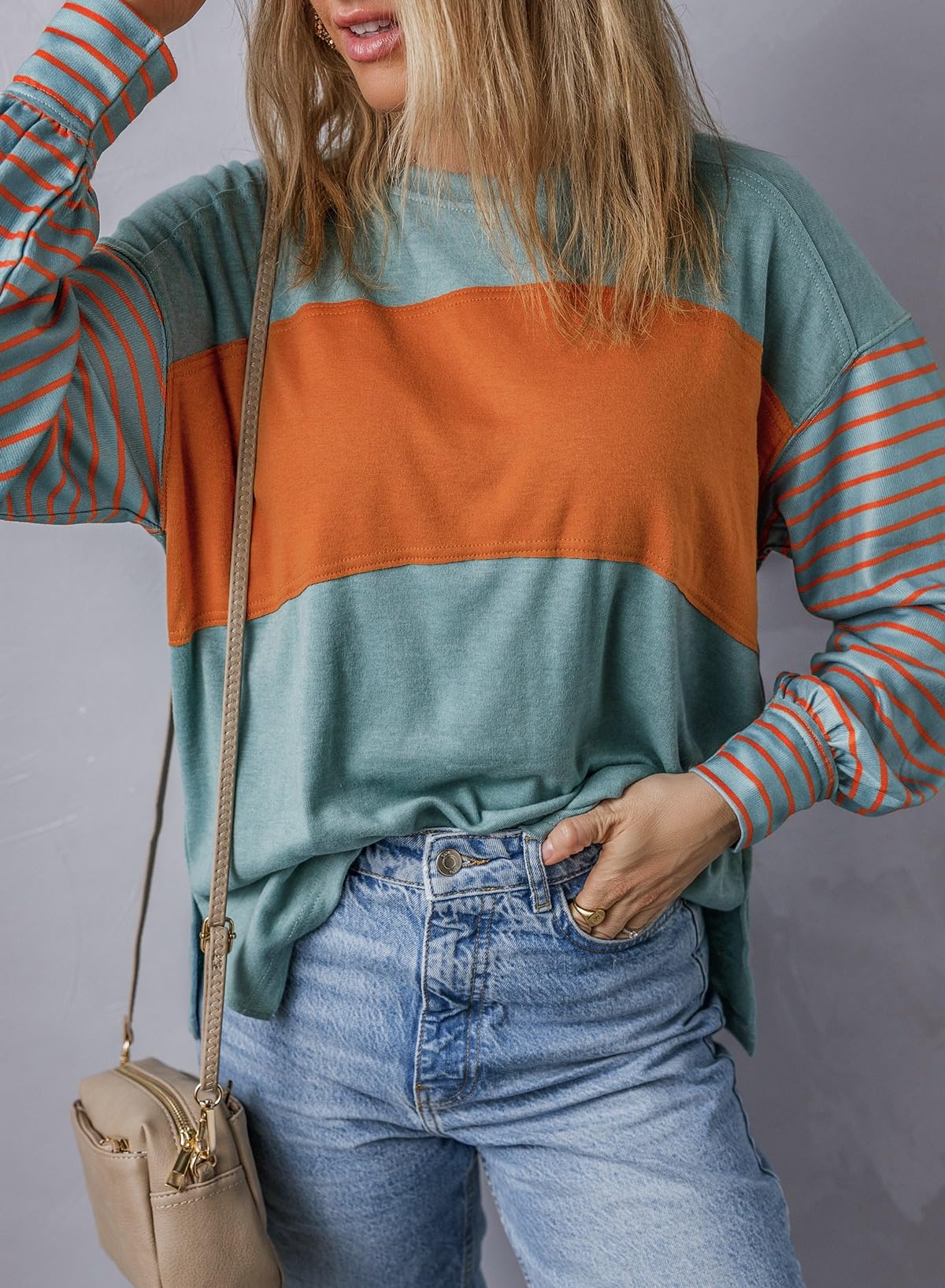 Foto 5 pulgar | Sudadera Dokotoo Para Mujer De Manga Larga Con Rayas Rojas Y Azules - Venta Internacional.