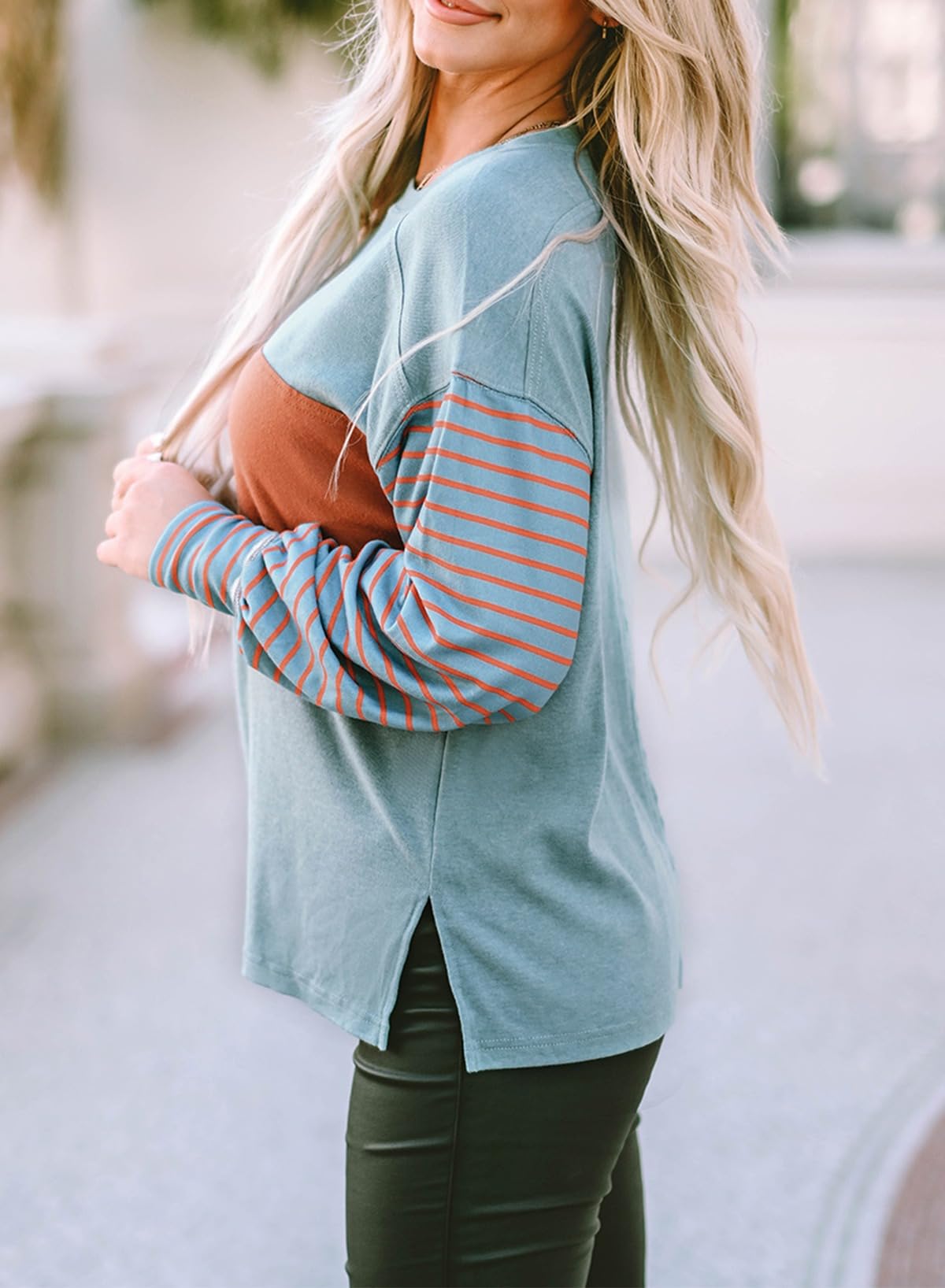Foto 6 pulgar | Sudadera Dokotoo Para Mujer De Manga Larga Con Rayas Rojas Y Azules - Venta Internacional.