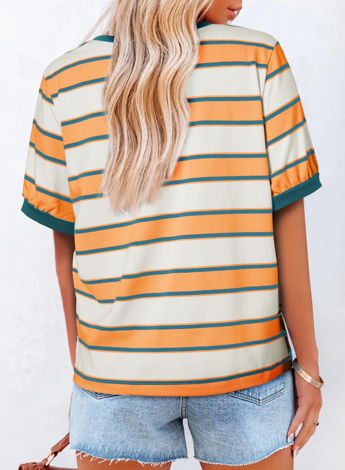 Foto 3 pulgar | Camiseta Dokotoo De Algodón Naranja A Rayas Para Mujer - Venta Internacional.