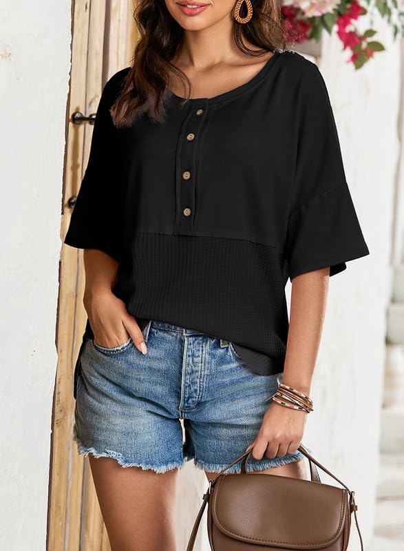 Foto 4 pulgar | Blusa Dokotoo De Verano Con Cuello Redondo, Punto Gofrado, Manga 3/4, Para Mujer - Venta Internacional.