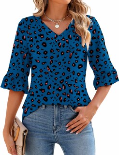 Foto 1 | Blusa Tipo Túnica Lomon Con Cuello En V Y Manga 3/4 Para Mujer, Diseño De Leopardo - Venta Internacional.