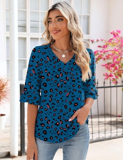 Foto 2 | Blusa Tipo Túnica Lomon Con Cuello En V Y Manga 3/4 Para Mujer, Diseño De Leopardo - Venta Internacional.