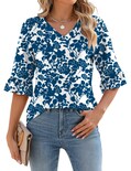 Blusa Tipo Túnica Lomon Para Mujer, Manga 3/4, Cuello En V, Azul Y Blanco S - Venta Internacional.