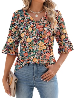 Foto 1 | Blusa Lomon Para Mujer, Manga 3/4, Cuello En V, Estampado Floral, Talla Xl - Venta Internacional.