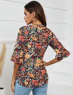 Foto 5 | Blusa Lomon Para Mujer, Manga 3/4, Cuello En V, Estampado Floral, Talla Xl - Venta Internacional.