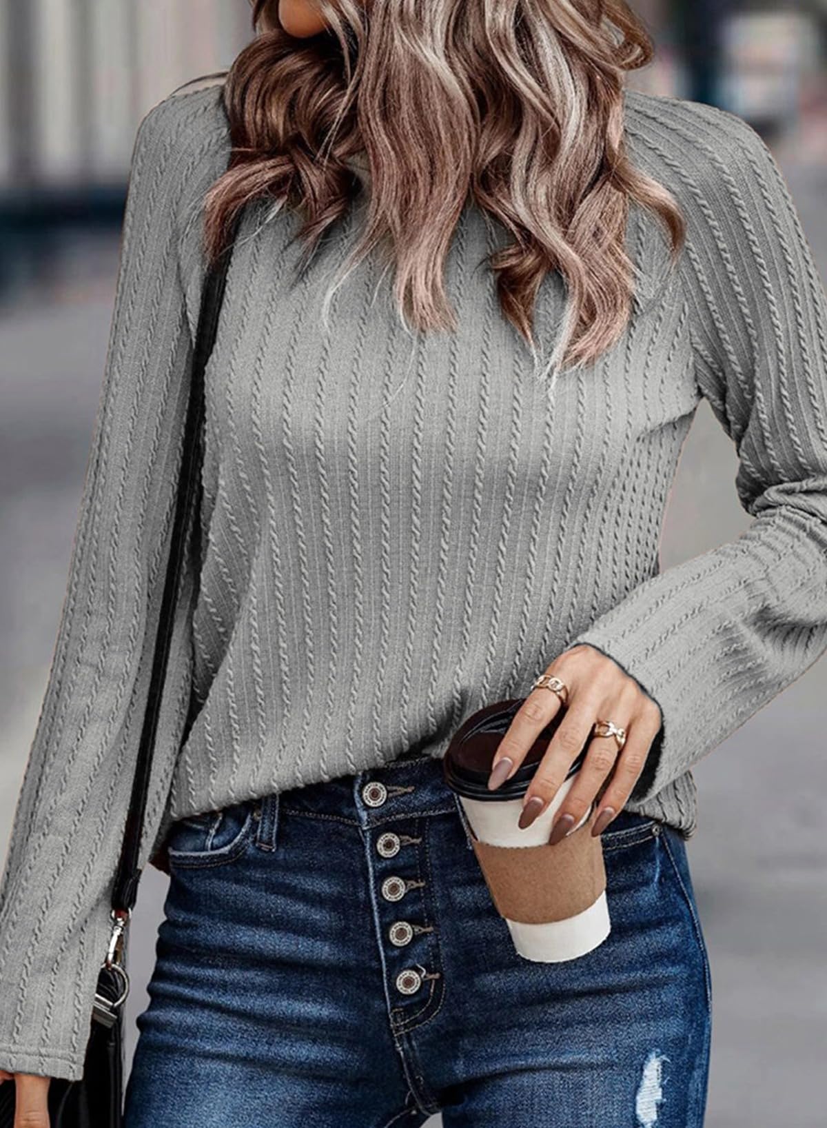 Foto 3 pulgar | Top Dokotoo De Manga Larga De Primavera Para Mujer, Talla Grande, Gris - Venta Internacional.