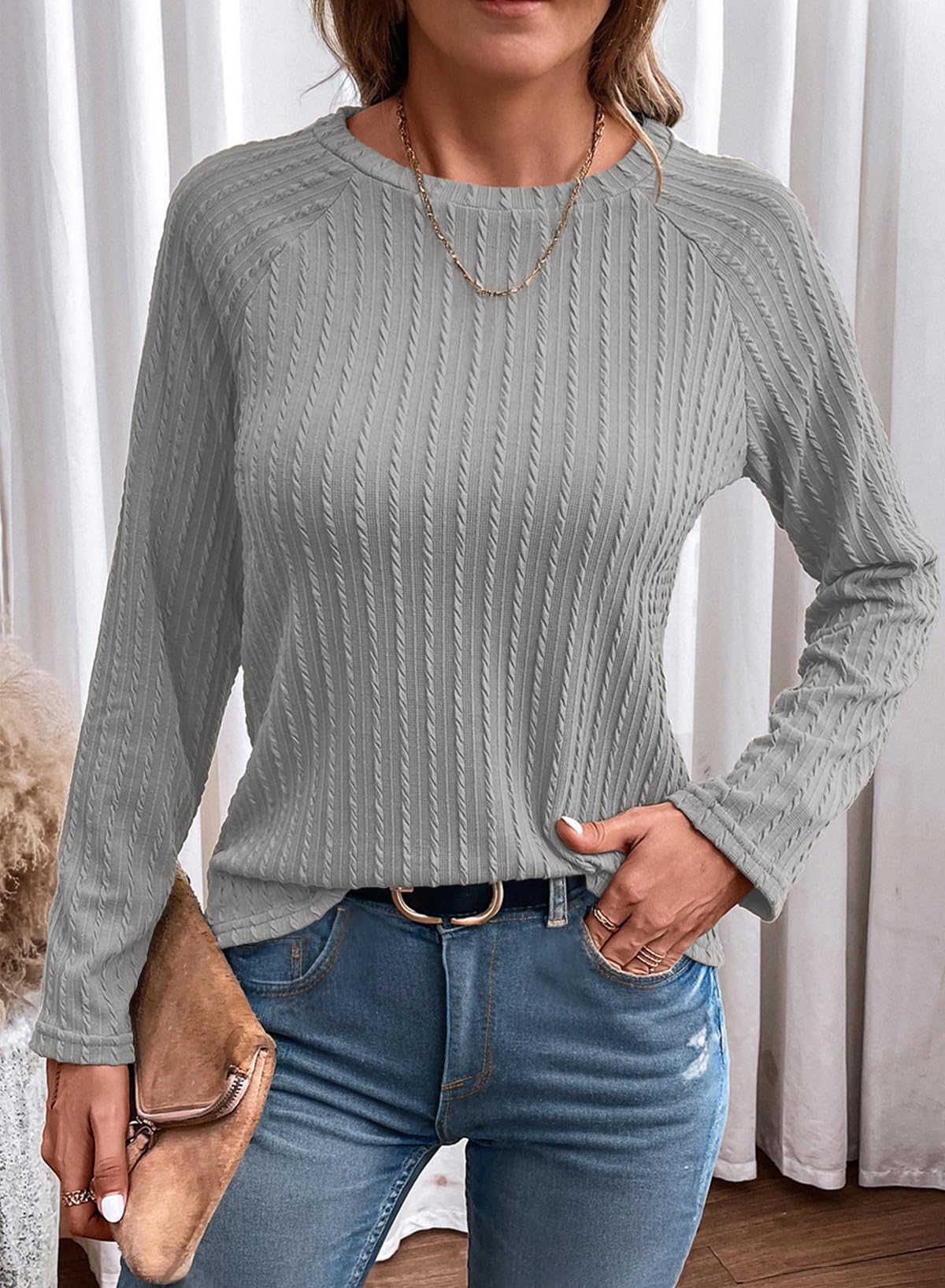 Foto 5 pulgar | Top Dokotoo De Manga Larga De Primavera Para Mujer, Talla Grande, Gris - Venta Internacional.