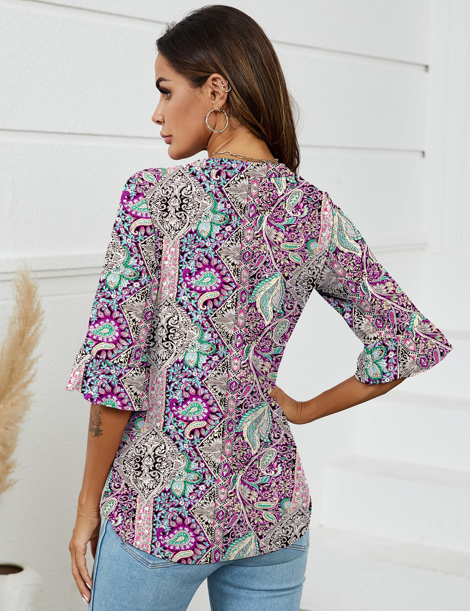 Foto 4 | Blusa Casual De Negocios Con Cuello En V Para Mujer, Manga 3/4, De Tops Lomon - Venta Internacional.