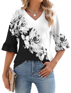 Foto 1 | Camisetas Lomon Summer Para Mujer 2025 Con Mangas 3/4 Y Cuello En V - Venta Internacional.