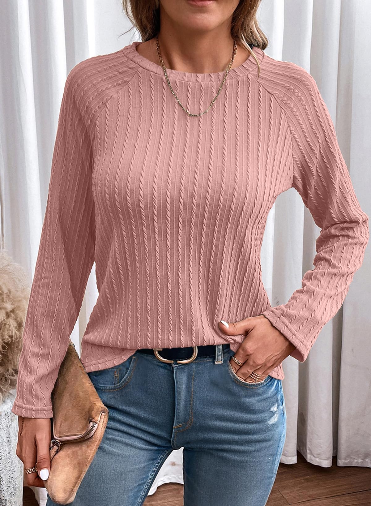 Foto 3 | Top Dokotoo Para Mujer, Talla Grande, Manga Larga, Otoño 2024, Rosa - Venta Internacional.