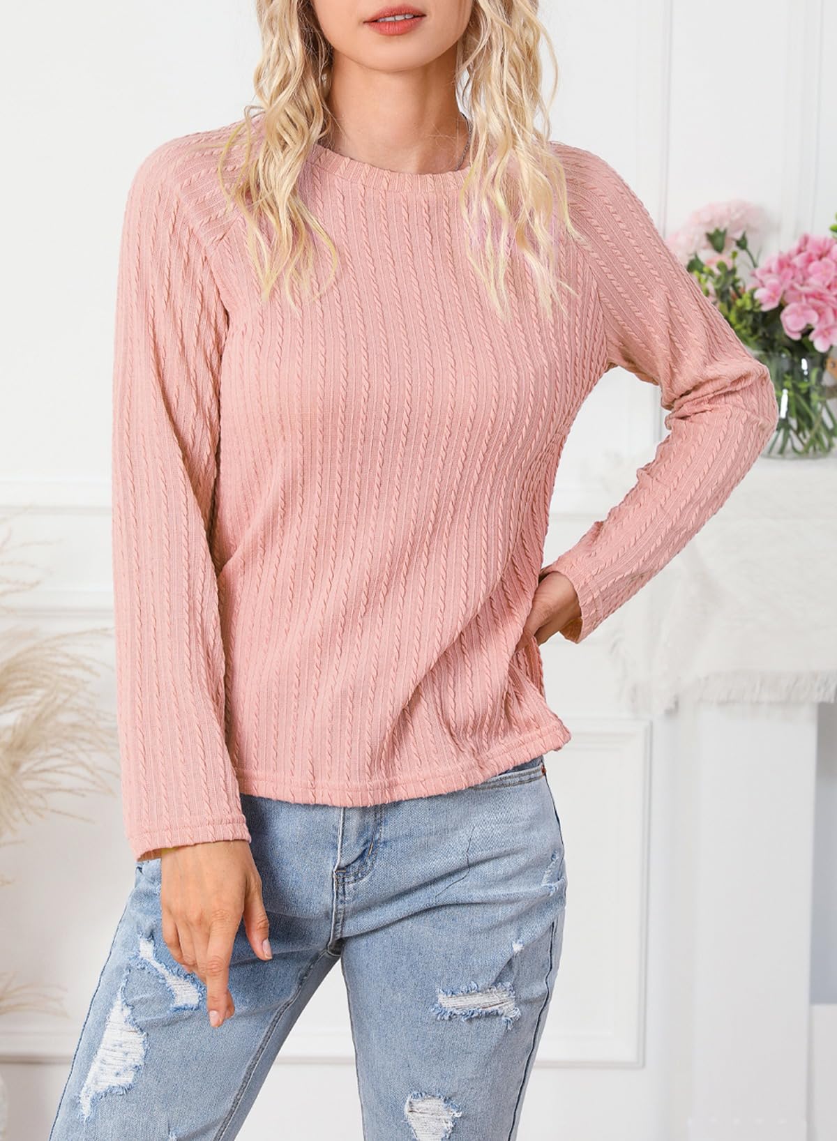 Foto 6 pulgar | Top Dokotoo Para Mujer, Talla Grande, Manga Larga, Otoño 2024, Rosa - Venta Internacional.