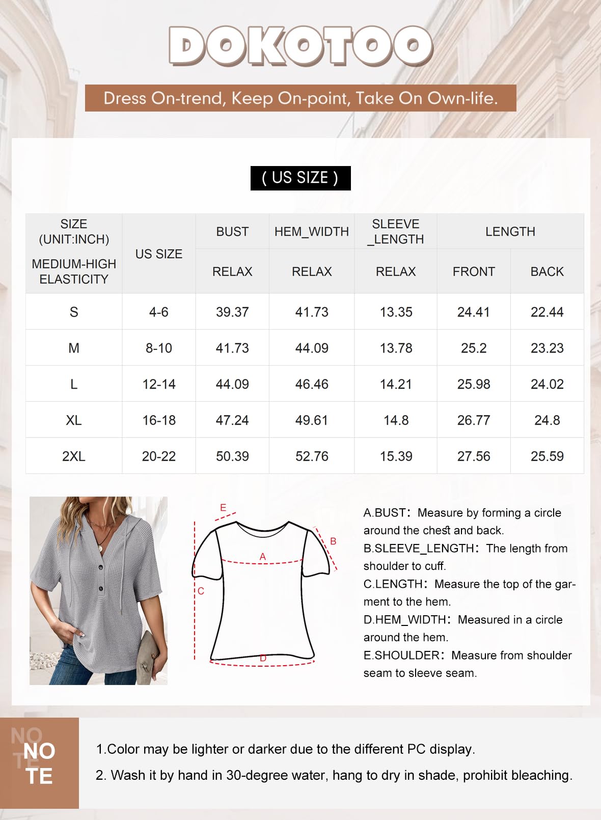 Foto 6 | Tops Dokotoo De Punto Gofrado Para Mujer, Manga Corta, Azul Beau - Venta Internacional.