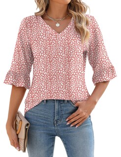 Foto 1 | Blusa Tipo Túnica Lomon Con Cuello En V Y Manga 3/4 Con Estampado Floral Para Mujer - Venta Internacional.