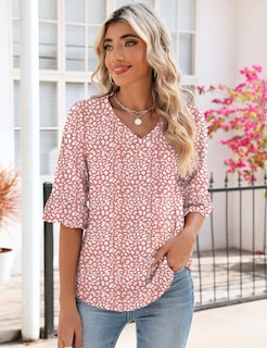 Foto 2 | Blusa Tipo Túnica Lomon Con Cuello En V Y Manga 3/4 Con Estampado Floral Para Mujer - Venta Internacional.